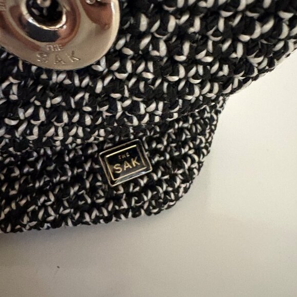 The Sak Black White Crochet Knit Small Purse Double Handles Lined Top Zipper - Picture 7 of 7